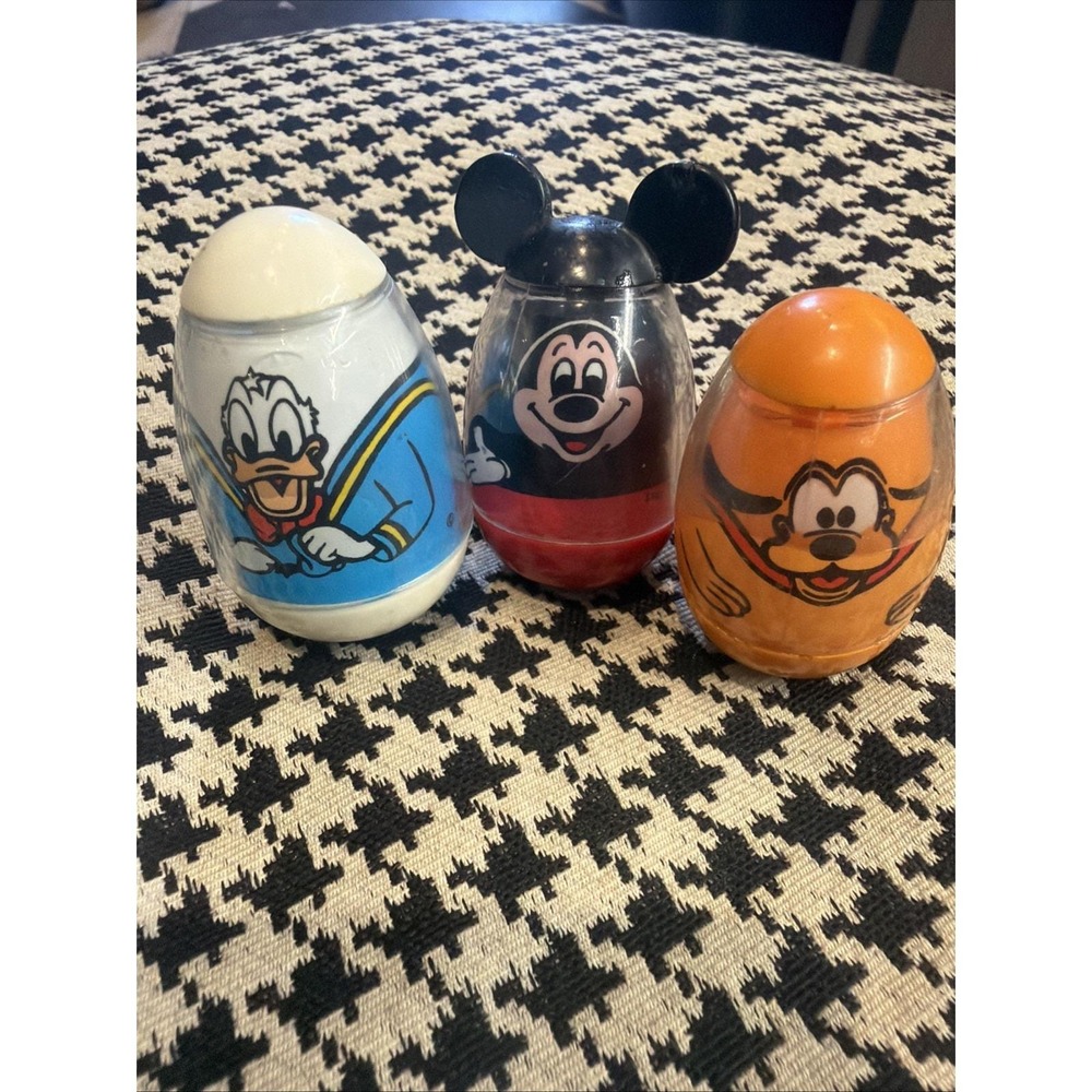 VTG Walt Disney Roly Poly Weeble Wobble Toys Mickey Donald Pluto Lot of 3 70s
